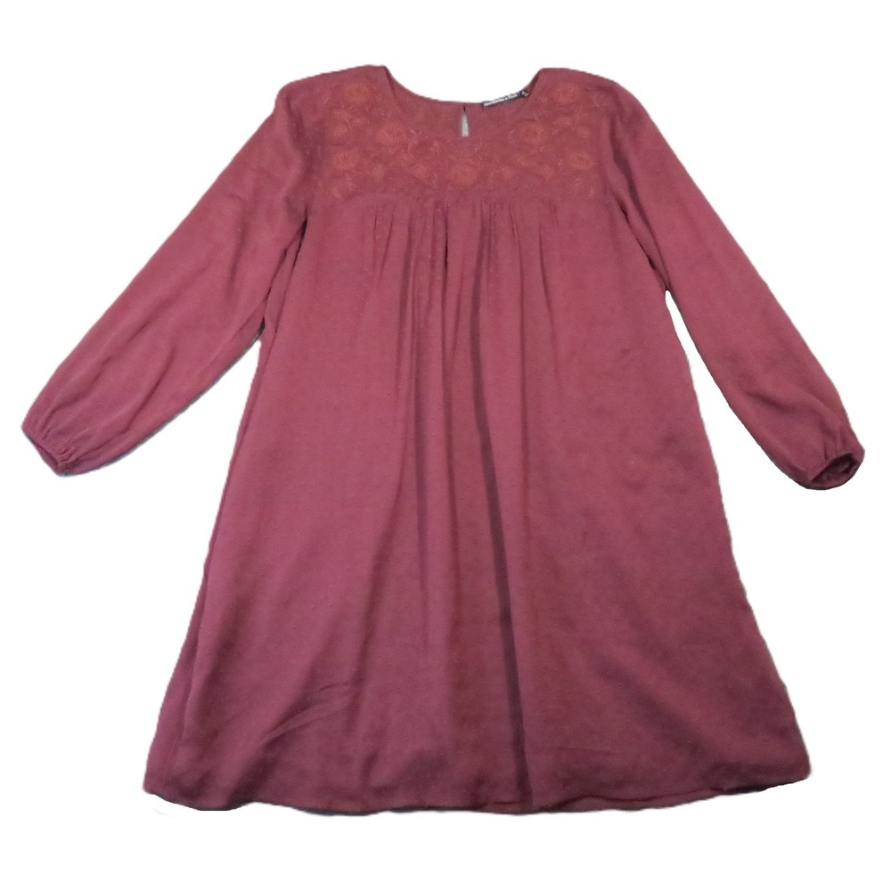 Abercrombie & Fitch Babydoll Dress L Burgundy Embroidered Swiss Dot Boho Cottage
